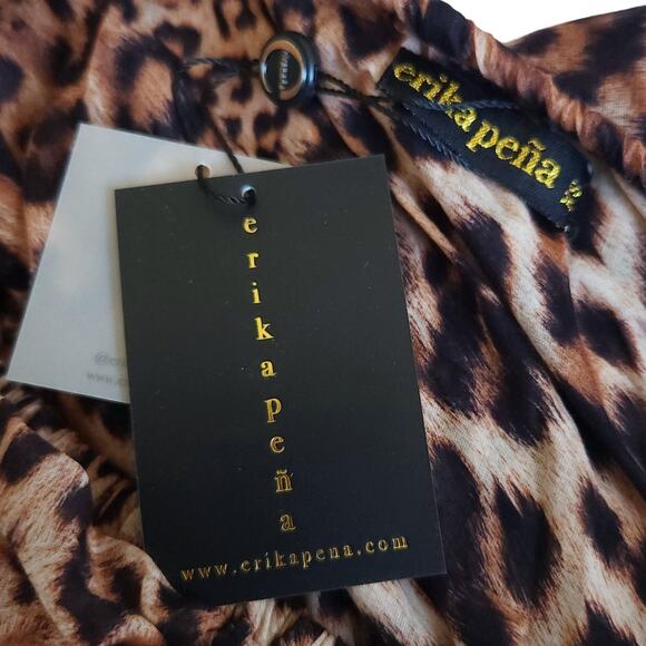 ERIKA PENA Rita Bohemian Maxi leopard tiered ruffle off shoulder dress Sz XS NEW - Picture 7 of 9